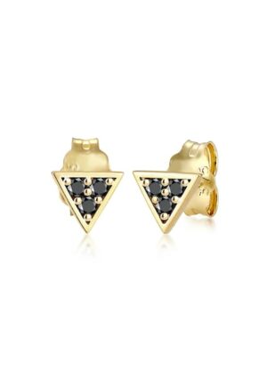 Elli DIAMONDS Paar Ohrstecker »Dreieck Geo Black Diamant (0.09 ct) 375er Gelbgold«