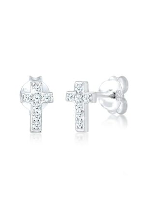 Elli DIAMONDS Paar Ohrstecker »Stecker Kreuz Glaube Diamant (0.07 ct.) 925 Silber«