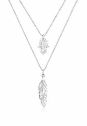 Elli Gliederkette »Layer Feder Hamsa Kristalle 925 Silber«