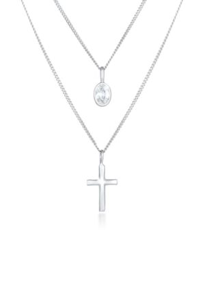 Elli Gliederkette »Layer Zirkonia Kreuz Glaube 925 Silber«