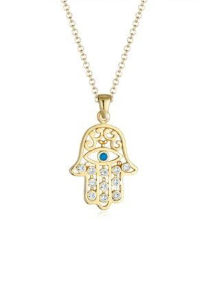 Elli Kette mit Anhänger »Hamsa Evil Eye Kristalle Schutzsymbol 925 Silber«