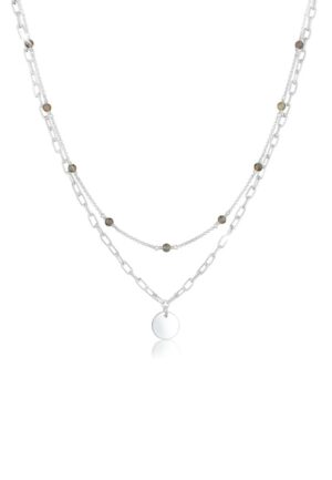 Elli Premium Collierkettchen »Layer Gliederkette Labradorit Stein 925er Silber«