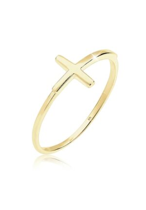 Elli Premium Fingerring »Kreuz Symbol Trend Blogger 375 Gelbgold«