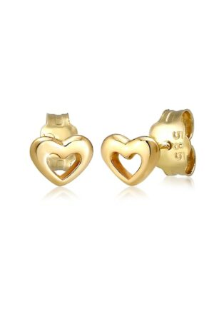 Elli Premium Paar Ohrstecker »Stecker Herz Liebe Symbol Fein 585er Gelbgold«