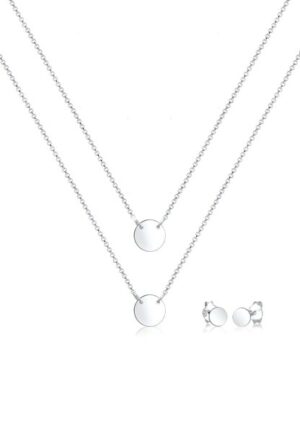 Elli Schmuckset »Layer Kette Kreis Stecker Geo 925 Sterling Silber«