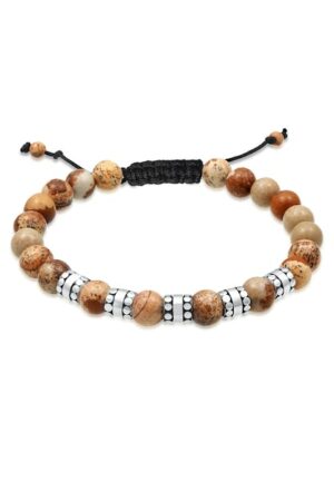 Kuzzoi Armband »Herren Achat Perlen Bead Jasper Look 925 Silber«