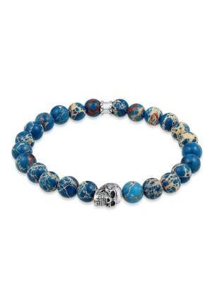 Kuzzoi Armband »Herren Blauer Achat Stein mit Totenkopf Silber«