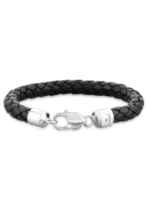 Kuzzoi Armband »Herren Echtleder Geflochten Karabiner 925 Silber«