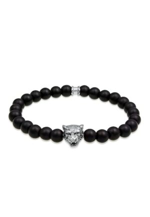 Kuzzoi Armband »Herren Tiger Kopf Onyx Edelsteine Black 925 Silber«