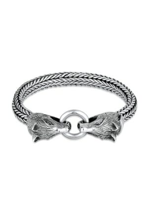 Kuzzoi Armband »Herren Wolfskopf Ringverschluss Rund 925 Silber«