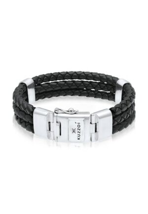 Kuzzoi Armband »Leder Geflochten Kastenverschluss 925er Silber«