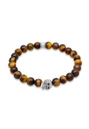 Kuzzoi Armband »Tigerauge Totenkopf Bead Steinarmband 925 Silber«