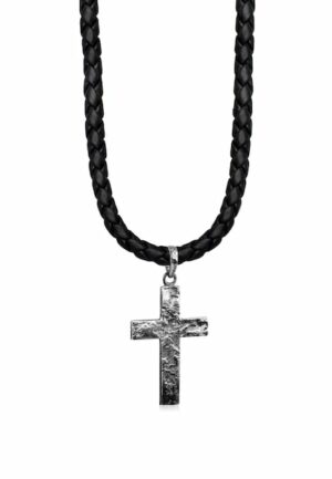 Kuzzoi Kette mit Anhänger »Herren Lederkette Kreuz Oxidiert Matt 925 Silber«