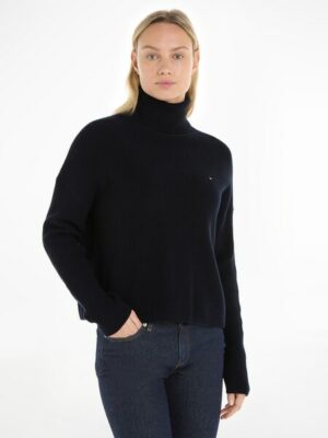 Tommy Hilfiger Strickpullover »CO CARDIGAN STITCH FUNNEL-NK SWT«