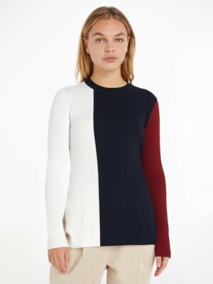 Tommy Hilfiger Strickpullover »RWB COLOUR BLOCK RIB C-NK SWT«