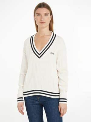 Tommy Jeans Strickpullover »TJW SCRIPT V NECK RIB SWEATER«