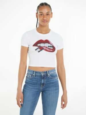 Tommy Jeans T-Shirt »TJW SLIM CRP WASHED TJ LIPS TEE«