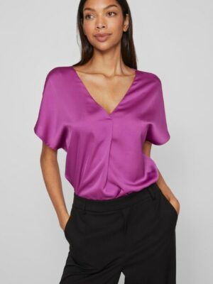 Vila V-Shirt »VIELLETTE V-NECK S/S SATIN TOP - NOOS«